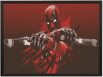 Deadpool with Gun Wall Poster With Frame A3 Size Photographic Paper