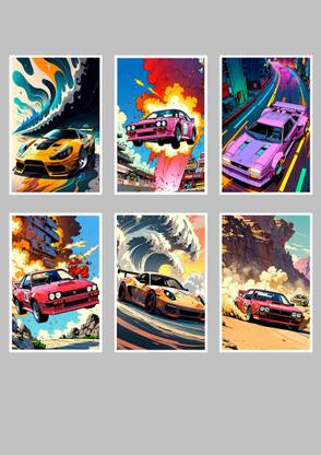 SET OF 6 CAR POSTER FOR CAR LOVER Paper Print