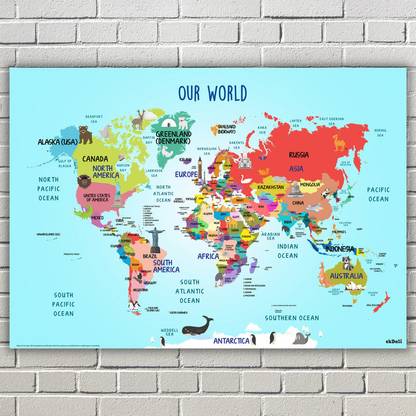 world map for kids ages 3 years 4 years and 5 years Paper Print