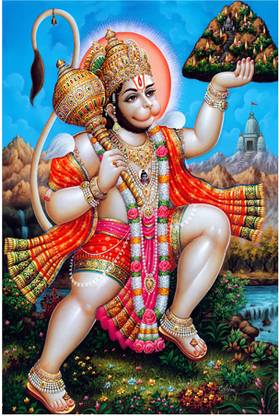 Hanuman Ji Poster | Hanuman Poster Sparkle Coated Self Adhesive Fine Art Print