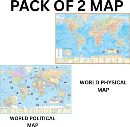 (COMBO OF 2 MAPS) World Map English (Both Political & Physical)| Set Of 2| Map Size (40inch * 28inch) Paper Print| Best Useful for UPSC, SSC, IES and other competitive Exams. Paper Print