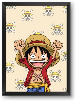 ANIME POSTER FRAME (MONKEY. D. LUFFY) Modern Wall Frames - Black Framed Wall Poster For Home And Office With Frame, (12.6*9.6) Photographic Paper