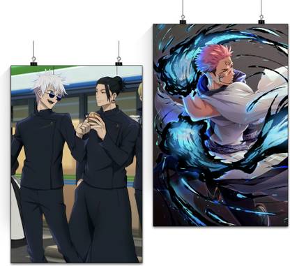 Gojo Geto and Sukuna Friend poster For Jujutsu Kaisen | Pack of 2 jujutsu kaisen anime wall poster Gojo Geto and Sukuna | Wall Poster For Jujutsu Kaisen Paper Print