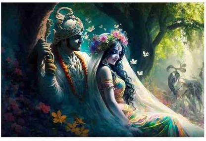 Radha Krishna Ji poster for wall. God images for wall posters for home and office. Paper Print (18 inch X 12 inch) Paper Print