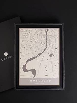 City Map Of Ahmedabad With A3/A4 Size Frame - For Wall Decor Home Office 3D Poster