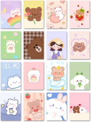 CUTE KAWAII POSTERS PACK OF 16 (8 cm x 11 cm) 300 GSM | CUTE AESTHETIC WALL DECOR | AESTHETIC ROOM DECOR | POSITIVE AFFIRMATION POSTERS | MOTIVATIONAL POSTERS | CUTE WALL COLLAGE | SELF-CARE POSTERS Photographic Paper
