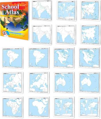 Set of 18 outline Maps + 1 Atlas Book | Geography Made Easy with Small - 100 Outline Maps & Atlas for School Learning Paper Print