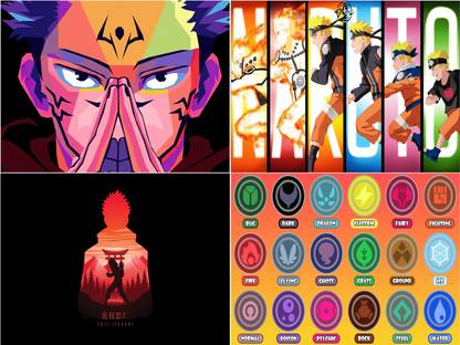 Anime Manga Set of 4 Posters with adhesive Paper Print