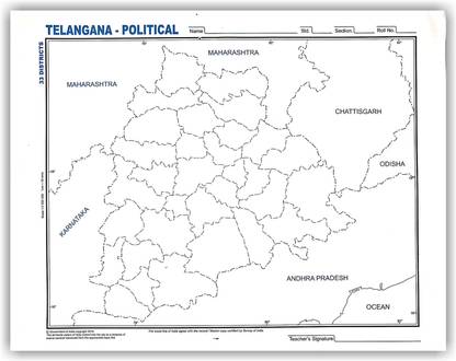 Telangana Political map 50 sheets with 33 districts for Practice - A4 Size Paper Print