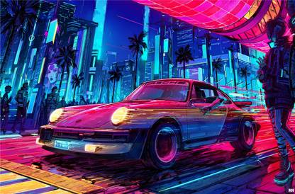Cyberpunk 2077 Johnny Silverhand Porsche 911 Poster 18 x 12 inch 300 GSM Paper Print