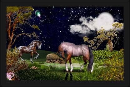 Vastu Horse Nature Poster with A4 Size Frame F-164 Paper Print