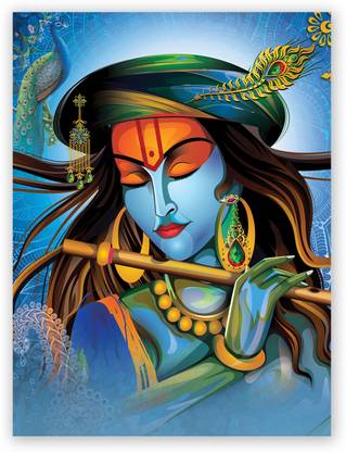Eye Catching Digital Hindu God Shri Krishna Painting Poster Size 24 X 18 Inches Fine Art Print