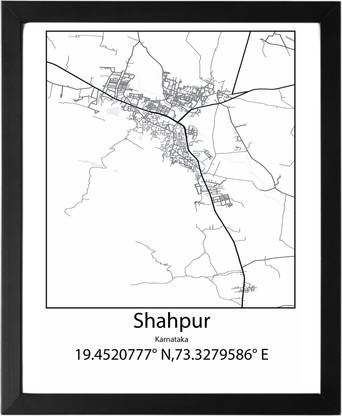 Shahpur,Karnataka,India UNFRAMED Minimalist Map Line Art Print Poster Wall Office Home Hometown Housewarming Decor Enhanced Paper Poster Paper Print