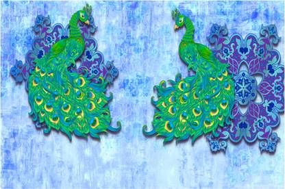 peacock design with blue rangoli patterns 3D Poster