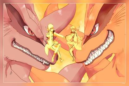 Naruto Uzumaki Kurama And Minato Namikaze Hd Matte Finish Poster P-13384 Paper Print