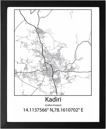 Kadiri,Andhra Pradesh,India UNFRAMED Minimalist Map Line Art Print Poster Wall Office Home Hometown Housewarming Decor Enhanced Paper Poster Paper Print