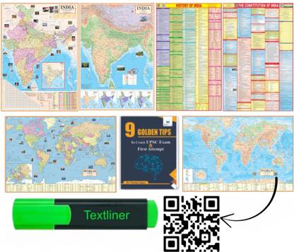 (COMBO OF 6 MAPS/CHARTS WITH COMPLIMENTARY GIFT) INDIAN Constitution Map & History of India Map With India & World Map (Both Political & Physical)| Set Of 6| Map Size (40 * 28) (23 * 36)|Paper Mint| Complimentary text liner| Best Useful for UPSC, SSC, IES and other Competitive Exams. (All English Maps) Paper Print Paper Print