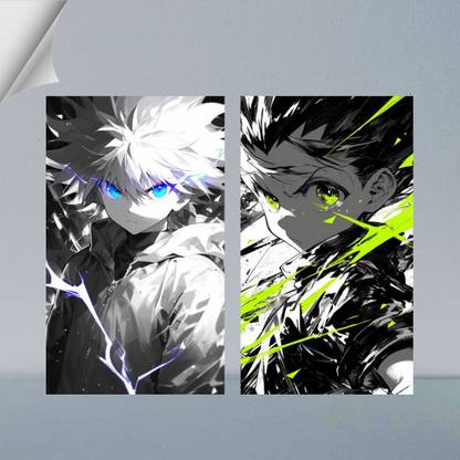 VIRGIN ARTS | KILLUA ZOLDYCK & GON FREECSS | HUNTER X HUNTER | DIGITAL ART - 26 | ANIME | SET OF 2 | 300 GSM FRAMED POSTER FOR WALL Photographic Paper