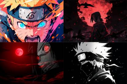 Naruto 4 Poster Combo|Naruto Uzumaki,Sasuke Uchiha,Kakashi Hatake,Tsunade,Kurama,Itachi Uchiha,|Aesthetic Poster|Wall Decor (18X12 inch) 4 Naruto Combo 40 Photographic Paper