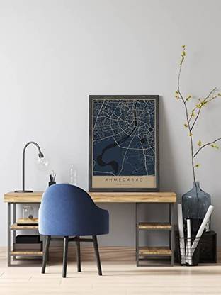 City Map Of Ahmedabad With A3 Size Frame - Teal Orange For Wall Decor 3D Poster