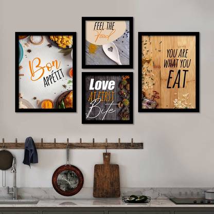Kitchen Quotes Funny Motivational Wall Paintings for Hotel and Restaurant - Framed Food Wall Posters for Kitchen, Dinning Room & Home Decor ( 11 x 14 inch ,Multicolour) Set of 4 Paper Print