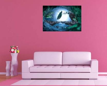 night view with peacock sit tree and moon 3D Poster