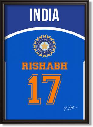 Indian Cricket Team Jersey Framed Poster With Glass Of Rishabh Pant 17 | Indian Cricket | Premium Quality 350 GSM ( Size 8*12 Inches ) Paper Print