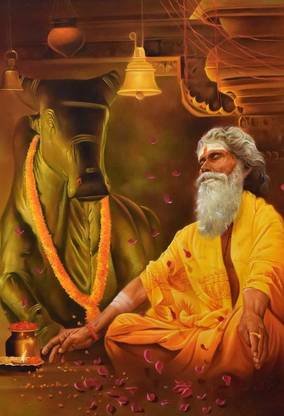 Poster Sadhu Monk In Shiva Temple Digital Art sl-10076 (Large Poster, 36x24 Inch, Banner Media Print, Multicolor) Fine Art Print