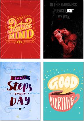 Positive Minds Quotes 4 Motivational Poster Set Collection For Wall Decor Paper Print