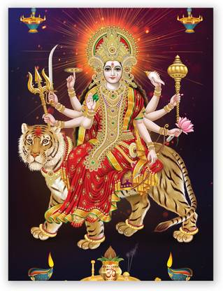 Goddess Maa Durga Hindu God Photo Poster With Uv Textured Size “24 X 18" Inches Fine Art Print