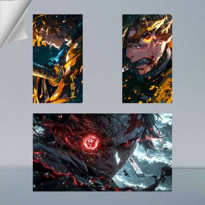 VIRGIN ARTS | COMBO SET OF DEMON FORM TANJIRO KAMADO AND ZENITSU AGATSUMA DIGITAL ART FRAME | DEMON SLAYER | ANIME | SET OF 2 A4 AND 1 A3 300 GSM FRAMED POSTER FOR WALL Photographic Paper