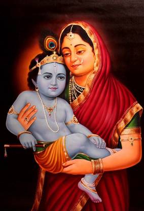 Poster Mother Yashoda With Little Cute Krishna sl-9954 (Wall Poster, 13x19 Inch, Matte Paper, Multicolor) Fine Art Print