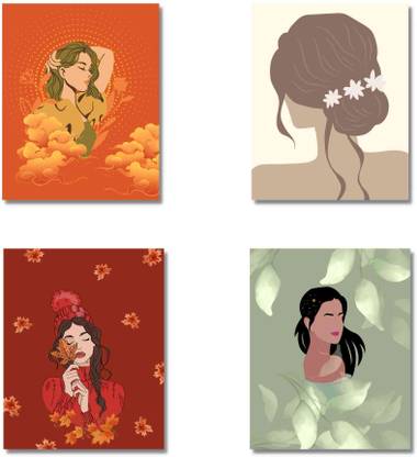 Feminine Wall Decor, Set of 4, Unframed Digital Art Prints Paper Print