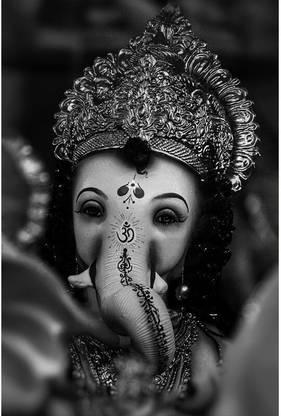 Ganesh ji black and white wall poster size 12x18 Paper Print