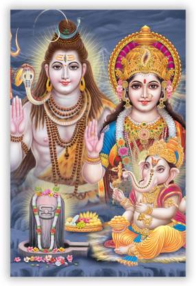 Bhole Nath parivar | Maa Parvati, Ganesh, and Shiv Ji Full Family PVC poster| Digital Photo Poster With Uv Textured | Room Decoration | Reprint On Non Tearable Waterproof Polyester 24x36 Fine Art Print