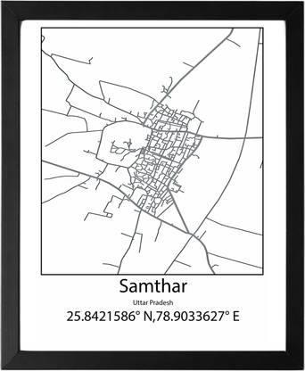 Samthar,Uttar Pradesh,India UNFRAMED Minimalist Map Line Art Print Poster Wall Office Home Hometown Housewarming Decor Enhanced Paper Poster Paper Print