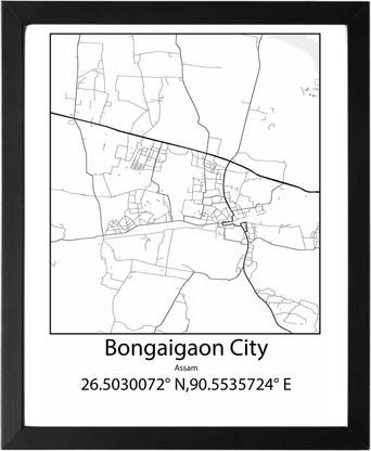 Bongaigaon City,Assam,India UNFRAMED Minimalist Map Line Art Print Poster Wall Office Home Hometown Housewarming Decor Enhanced Paper Poster Paper Print