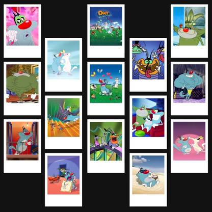 Oggy and the Cockroaches | Cartoon Oggy and Jack Mini Poster Kit (Set of 15) | Oggy and Cockroaches Show Size (8 x 6 cm) Posters for Phone Accessories, Bedroom, Office, room decoration Paper Print