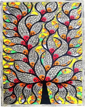 Madhubani fish art Canvas painting (Canvas Size : 19X16 Inch In Rolled) Madhubani art painting Canvas Art