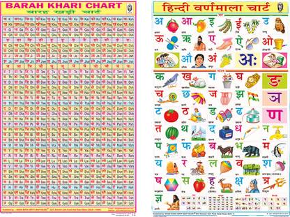 Hindi Alphabet Pictorial And Barah Khari Chart Without Pvc Rollers | For Study/Classroom | Educational Chart for KIds Paper Print