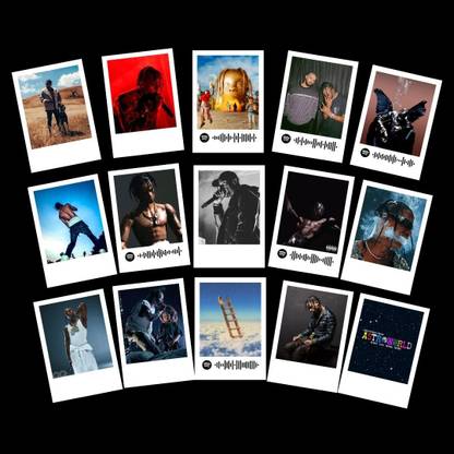 Travis Scott Mini Poster Kit (Set of 15) | Mini Posters Collage Kit Polaroid Size (8 x 6 cm) Posters for Phone Accessories, Bedroom, Office, Living room, Dorm room Paper Print