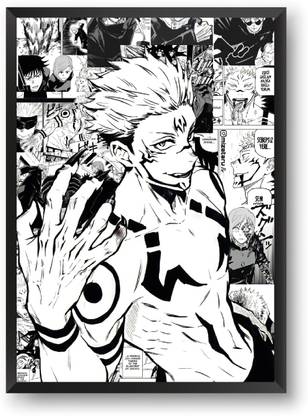 ANIME POSTER FRAME SUKUNA JUJUTSU KAISEN Wall Poster Frame For Home And Office With Frame, (12.6*9.6) Photographic Paper