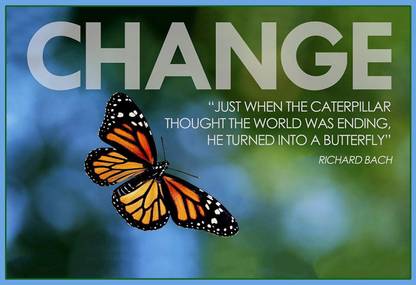 Poster Inspirational Quote Change Just When The Caterpillar Thought The World Was Ending It Turned Into A Butterfly sl-13088 (Wall Poster, 13x19 Inches, Matte Paper, Multicolor) Fine Art Print