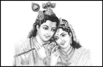 Poster Radha Krishna Gray Scale Photo sl-13565 (Wall Poster, 13x19 Inches, Matte Paper, Multicolor) Fine Art Print