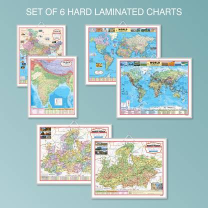 Educational Maps for kids | Hard Laminated Maps Set of 6 (3 Sheets) Paper Print