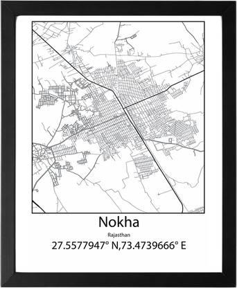Nokha,Rajasthan,India UNFRAMED Minimalist Map Line Art Print Poster Wall Office Home Hometown Housewarming Decor Enhanced Paper Poster Paper Print