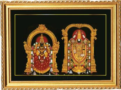 Lord Srinivasa & Padmavathi Thayar I Lord Balaji I Lord Venkateshwara I Wall Frame Gold A3 Fine Art Print