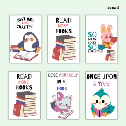 Set of 6 Book Lovers Animal Poster Designs for Kids Paper Print