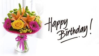 Happy Birthday with Flower HD Photo poster on LARGE PRINT 36X24 INCHES Photographic Paper