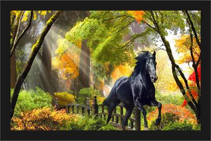 Vastu Horse Nature Poster with A4 Size Frame F-106 Paper Print